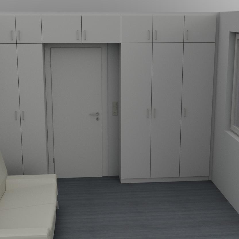 3D-Planung individueller Einbauschrank mit weißen Fronten